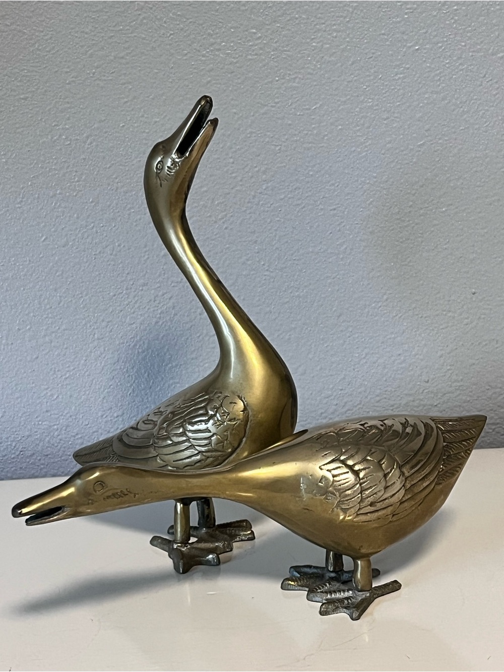 Vintage Brass Goose Figurines Set of 2 Mid Century Hollywood Regency Decor 9” - Picture 2 of 16